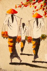 Painting; Asian Women with Rice Hats; Vientiane; Laos; Southeast Asia; Asia