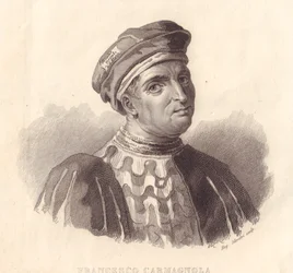 Portrait of Italian military leader Francesco da Bussone also known as Carmagnola (1380-1432), copper engraving by E. Silvestri from a painting