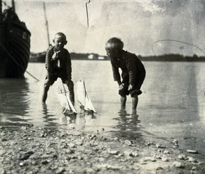 Beach Scene, Portrait of Two Boys, circa 1900-1905