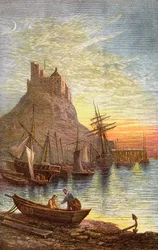 The Holy Island of Lindisfarne showing the castle.