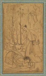 A Holy Man Prostrating Himself Before a Learned Prince, c. 1585 (border added probably 1700s)
