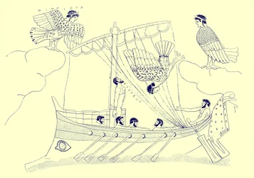 Ulysses and the Sirens, illustration from Greek Vase Paintings by J. E. Harrison and D. S. MacColl, published 1894