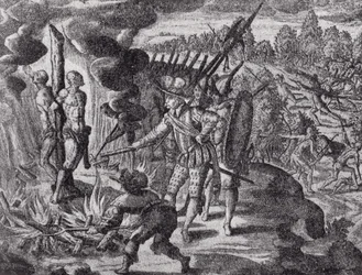 The Spaniards Revenge for the Death of Ayolas, from Gottfrieds Historia Antipodum, pub. in 1655, from The Romance of the River Plate, Vol. I, by W. H. Koebel, 1914