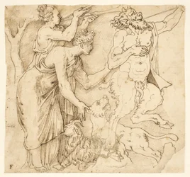A Satyr, Two Women, a Lion and a Goat