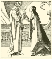 Belle Isoult and Sir Tristram drink the love draught