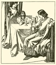 Sir Launcelot sits with Sir Hilaire and Croisette