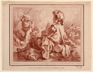 Seated Shepherd Playing with a Dog