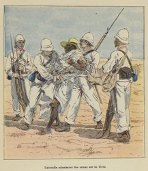 Patrol Seizing Weapons from a Hova