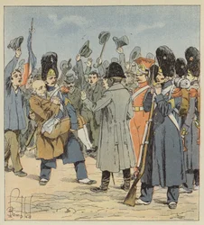 A grenadier from the island of Elba brings Napoleon his nonagenarian father, carrying him in his arms