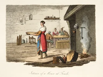 Interior of a House at Fondi, from Italian Scenery, representing the Manners, Customs and Amusements of the different States of Italy, pub. 1806