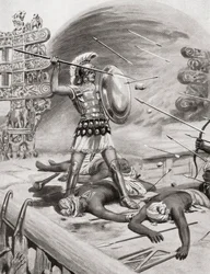 Alexander the Great fighting the Assacani at the fortified city of Massaga, India during his Indian Campaign in 326BC, from Hutchinson