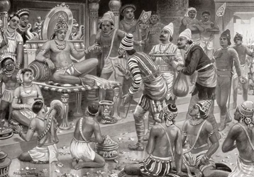 Pulakeshin II, the Chalukya, receiving envoys from Persia at Badami, from Hutchinson