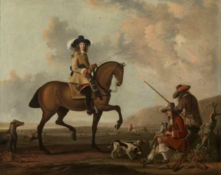 A Gentleman on Horseback with Two Gamekeepers with Dogs