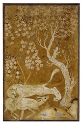 A Lion Attacking a Deer