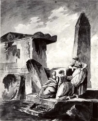 Three Young Girls by Ruins