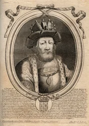 Portrait of Louis II the Begue or the Faineant (846 - 879), King of Francs - Louis II The Stammerer 848 to 879 - engraving from 