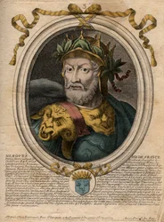 Portrait of Merovee, King of the Salian Franks. Engraving from 
