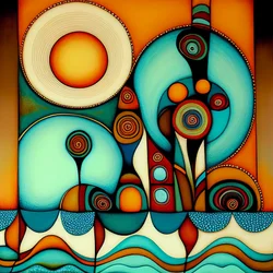 Abstract Beach, Wavy Sea and Wind, Inspired by Hundertwasser