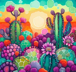 Desert Bloom: Sunset on Cactus Plateaus