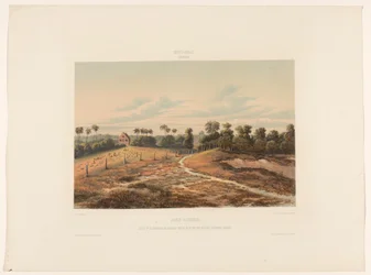 Jodensavanne. View of the Synagogue and Cemetery from the Military Cordon Path (title on object)