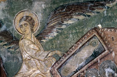 Frescoes with angel in Church of Metamorphosis tou Sotiros, Kefali, Crete, Greece