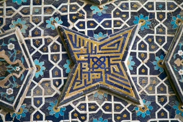 Polychrome tile decoration, Jameh Mosque (Friday mosque), Isfahan, Iran