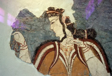 Fresco fragment with female figure, from Mycenae, Greece, Mycenaean civilization