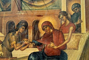 Votive icon, detail, Panagia church, Skafidia, Prodromi, Crete, Greece