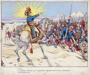 Campaign of Egypt: Napoleon leads his troops to the Battle of the Pyramids, July 21