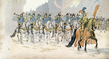 Entry of King Charles VI (1368-1422) in Paris accompanied by thirty trumpets. in 