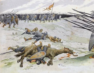 Franco-English War: soldiers who died at the Battle of Bouvines on 27/07/1214 which opposed the French army of Philippe Auguste to the Flemish and Welfs of Othon IV. in 