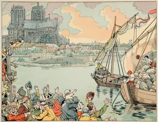 Illustration from the Book Le Bon Roy Henri, Illustrated by Jacques Marie Gaston Onfray de Breville dit JOB: Paris Refuitaille