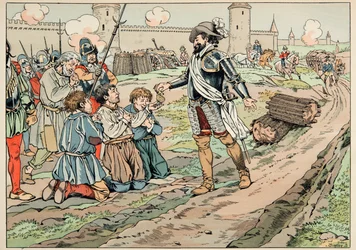 Henri IV Gives Money and Frees Peasants Who Tried to Introduce Food into Paris (Illustration from 