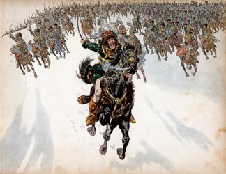 Joachim Murat (1767-1815) at the head of the cavalry at the Battle of Eylau on February 8