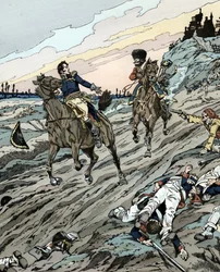 Leopold Hugo giving a drink to an enemy seeking to kill him
