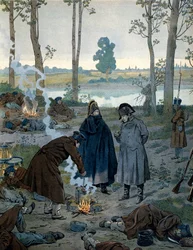 Napoleon I Bonaparte (1769-1821) in the bivouacs on the eve of the Battle of Waterloo in 1815 - Illustration by Jacques Marie Gaston Onfray de Breville (1858-1931) in 