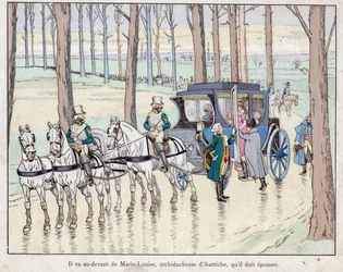 Napoleon meeting Archduchess Marie-Louise of Austria - 1810 (lithograph by Job from Le Grand Napoleon des Petites Enfants)
