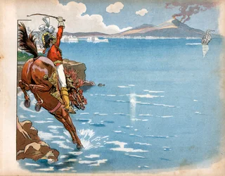 The English rode on the coasts of his state, and while riding on horseback on the seashore, Joachim Murat, king of Naples, saw an English frigate, pushed his horse into the water and charged. Engraving by Jacques Marie Gaston Onfray de Breville